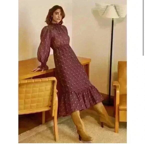 Sea New York purple floral wool blend ruffle trim midi dress size 4 - Picture 1 of 16